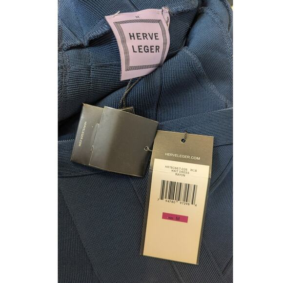 NWT Herve Leger navy blue sexy body con bandage cocktail dress size Medium - Picture 10 of 12